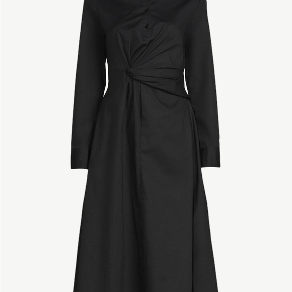 Poplin side knot midi long sleeve shirt dress - Picture 5 of 7